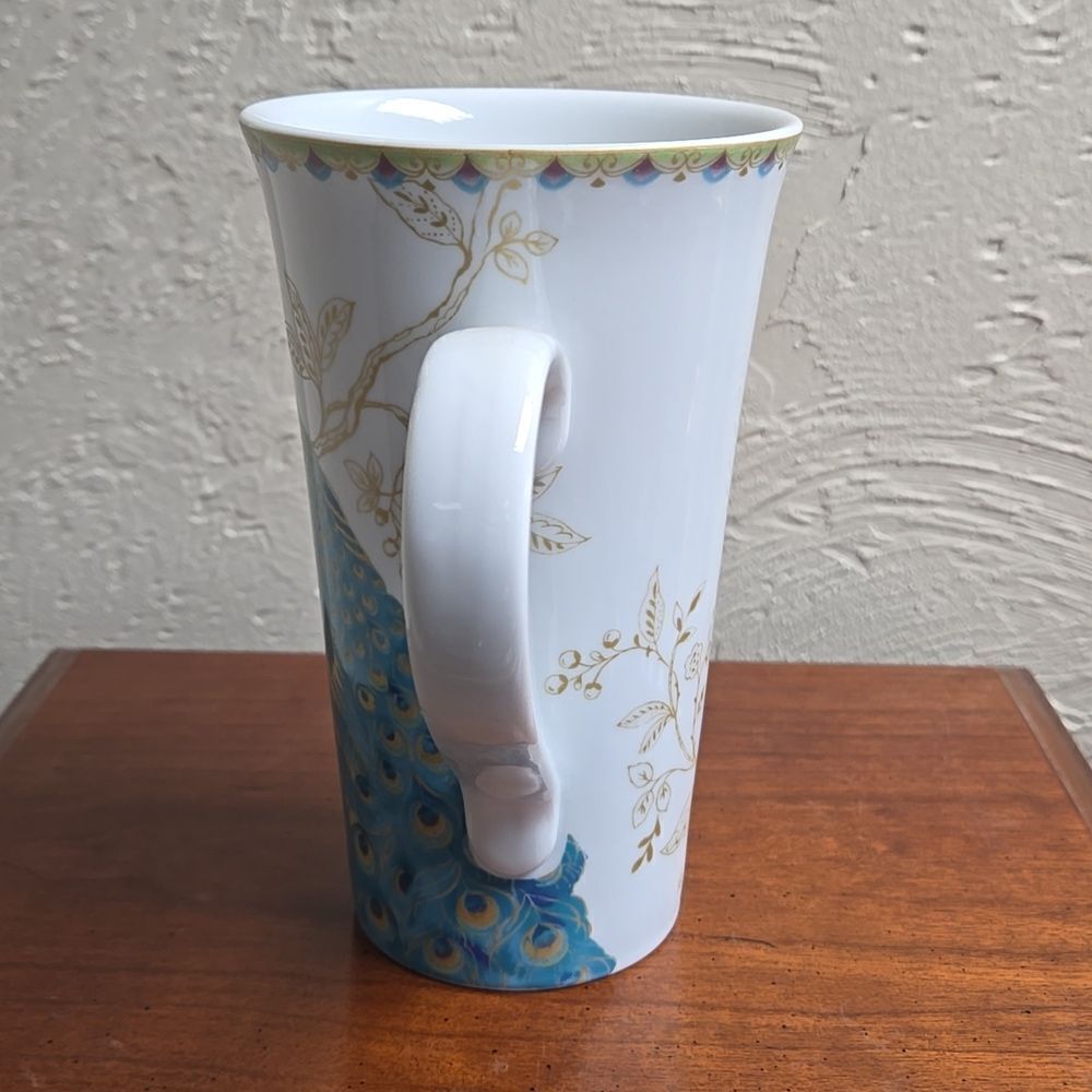 222 FIFTH PEACOCK GARDEN TALL LATTE MUG CUP - Picture 2 of 7